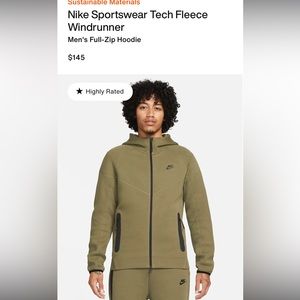 Green nike tech fleece zip up hoodie